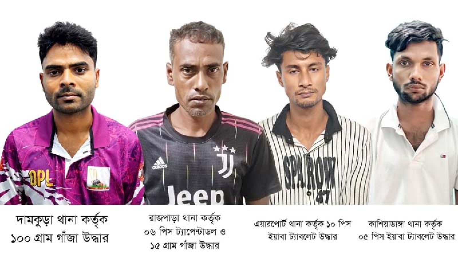 নগরীতে ৪ মাদক ব্যবসায়ী গ্রেপ্তার; গাঁজা, ট্যাপেন্টাডল ও ইয়াবা ট্যাবলেট উদ্ধার