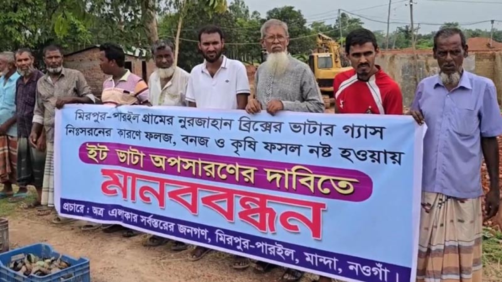 মান্দায় ইটভাটার বিষাক্ত ধোঁয়ায় পুড়ছে ফসল, ভাটা অপসারণের দাবিতে মানববন্ধন