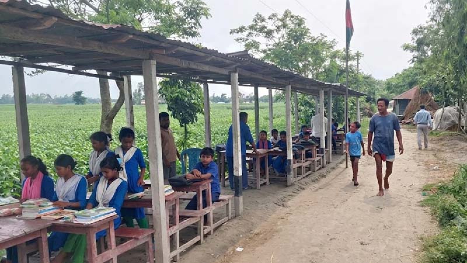 যমুনার গ্রাসে শতাব্দি প্রাচীন বিদ্যালয়, বাঁধের ওপরেই জ্বলছে শিক্ষা প্রদীপ!