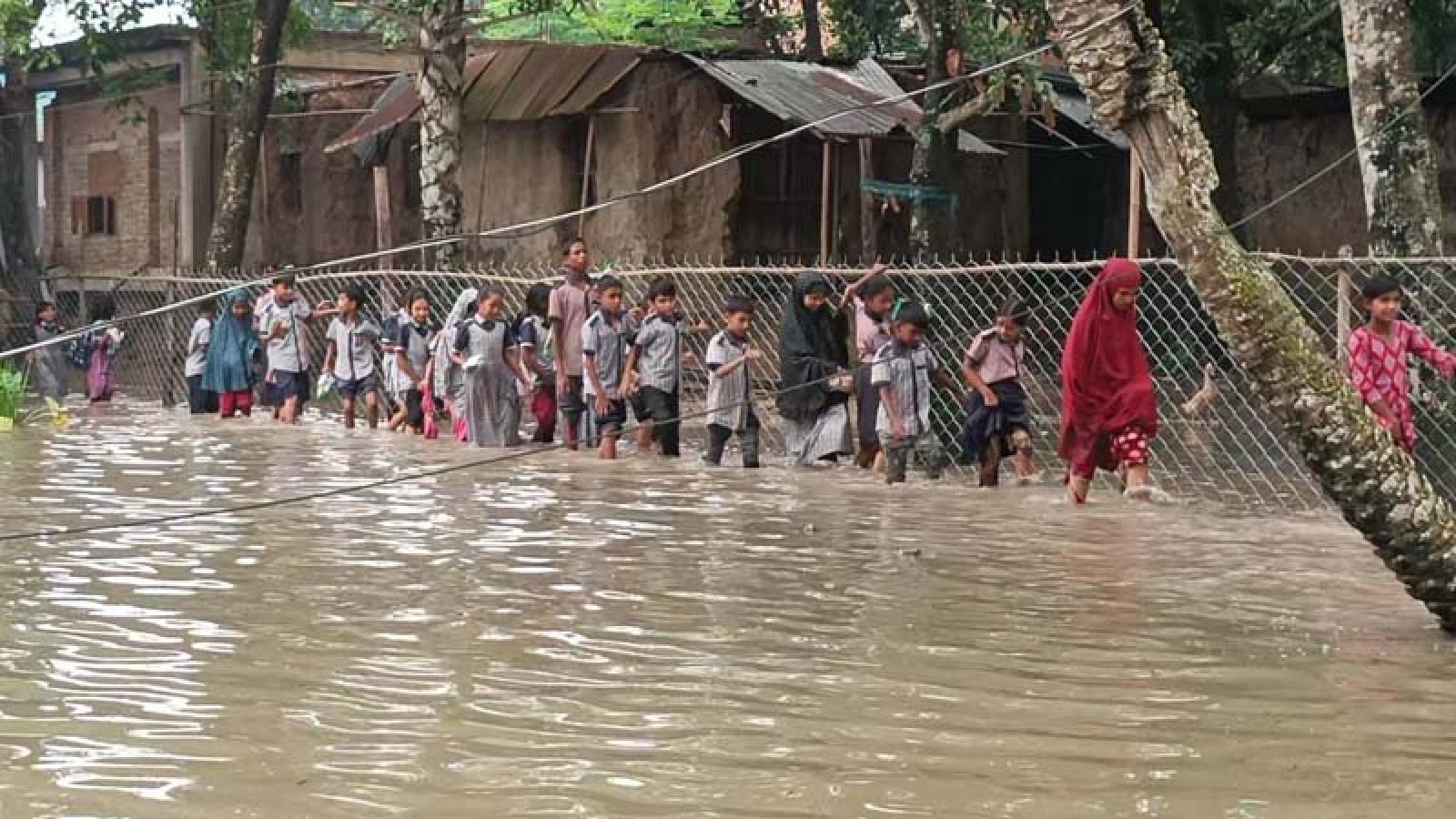 স্কুল ব্যাগ কাঁধে নিয়ে প্রতিদিন পেরোতে হয় হাঁটু পানি, ভোগান্তিতে ১৩২ শিক্ষার্থী