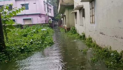 রাতভর ভারী বৃষ্টিতে সান্তাহার পৌর এলাকায় জলাবদ্ধতা