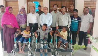 পার্বতীপুরে বিশেষ চাহিদাসম্পন্ন শিশু ও প্রতিবন্ধী ব্যক্তিদের মাঝে সহায়ক উপকরণ বিতরণ