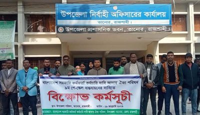 তানোরে নবম পে স্কেল বাস্তবায়নের দাবিতে মানববন্ধন